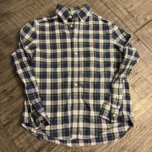 Ralph Lauren‎ Boy's Blue Green Plaid Cotton Button Down Shirt Medium 10-12